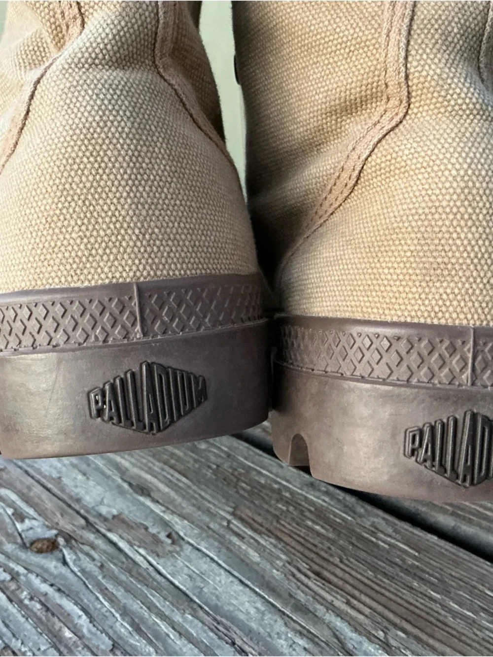 Palladium Men's Tan Canvas High-Top Boots with Brown Sole